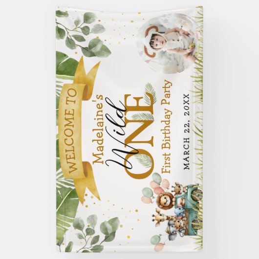 Safari Welkomstfoto Wild One Verjaardag Spandoek (Verticaal)