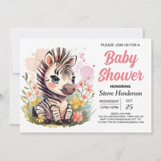 Safari Whimsical Zebra Baby shower Kaart (Voorkant)