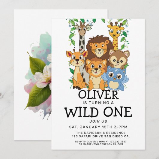 Safari Wild 1e verjaardag uitnodigingen (Voorkant / Achterkant)