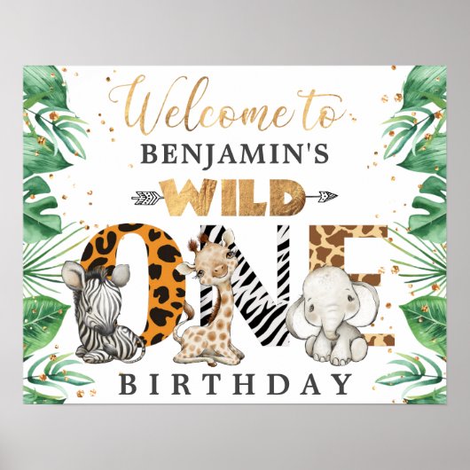 Safari Wild 1st Birthday Party Poster (Voorkant)