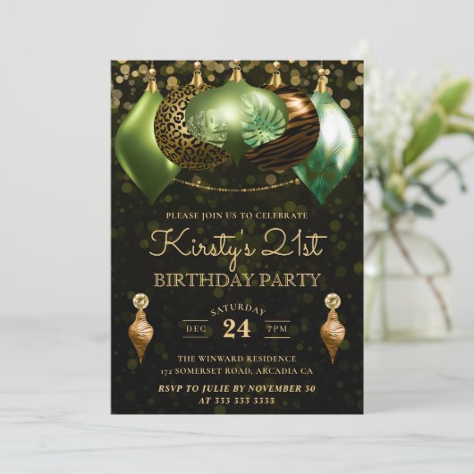 Safari Wild Animal Print Baubles 21ste verjaardag Kaart (Staand voorkant)