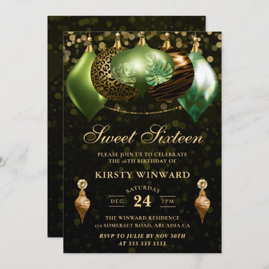 Safari Wild Animal Print Baubles Sweet Sixteen Kaart (Voorkant / Achterkant)