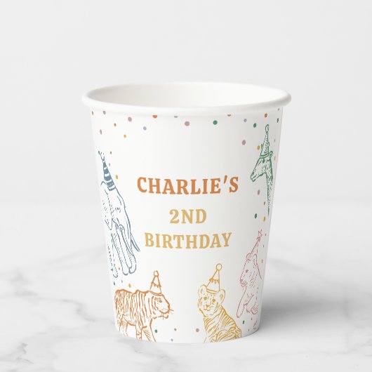 Safari Wild Animals 2nd Birthday Papieren Bekers (Achterkant)