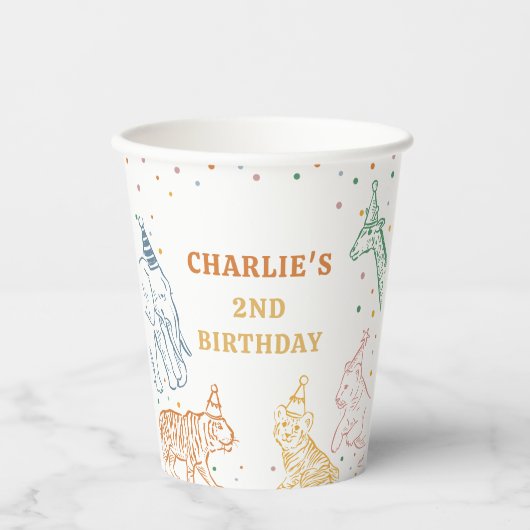Safari Wild Animals 2nd Birthday Papieren Bekers (Voorkant)