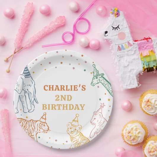 Safari Wild Animals 2nd Birthday Papieren Bordje (Feest)