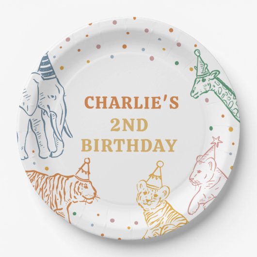 Safari Wild Animals 2nd Birthday Papieren Bordje (Voorkant)