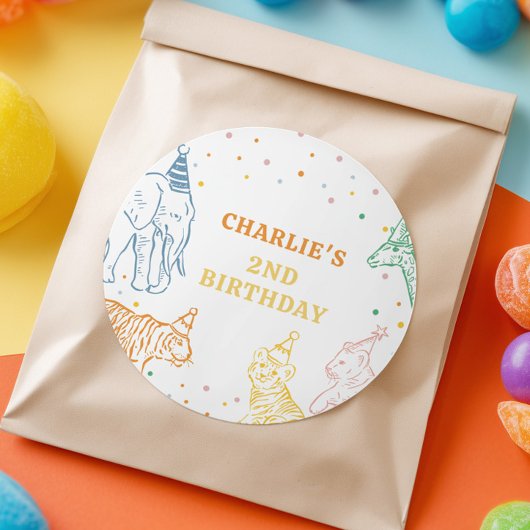 Safari Wild Animals 2nd Birthday Ronde Sticker