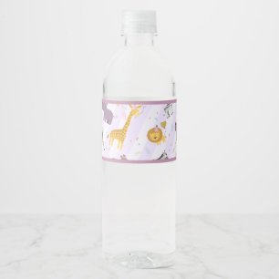 Safari Wild Animals Confetti Paarse verjaardagsfee Waterfles Etiket