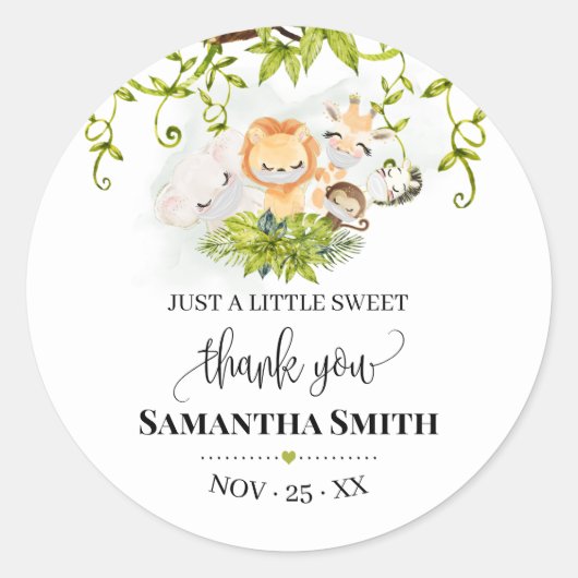 Safari Wild Baby Animals Baby shower Favor Ronde Sticker (Voorkant)