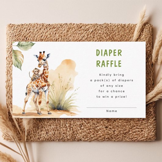 Safari Wild Baby Dier Luier Raffle Baby shower Informatiekaartje