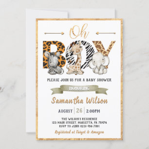 Safari Wild Baby shower Gold Party - Uitnodiging