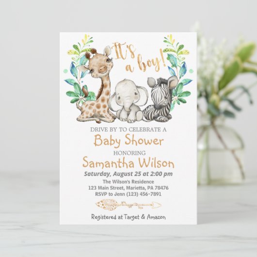 Safari Wild Boy Baby shower Uitnodiging (Staand voorkant)