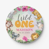 Safari Wild Een 1e Meisje Verjaardag Papieren Bordje (Voorkant)