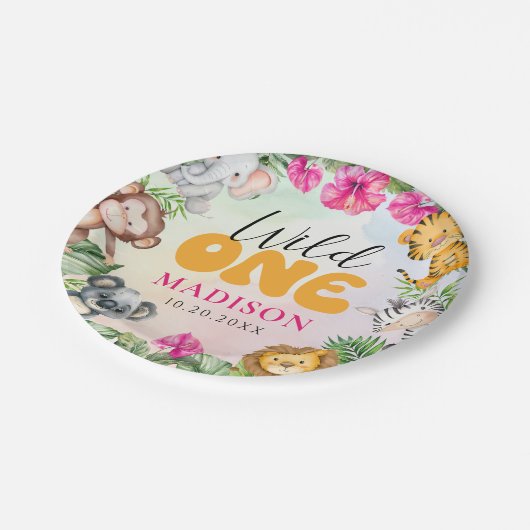 Safari Wild Een 1e Meisje Verjaardag Papieren Bordje (Gekanteld)