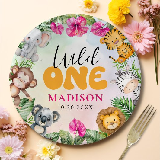 Safari Wild Een 1e Meisje Verjaardag Papieren Bordje
