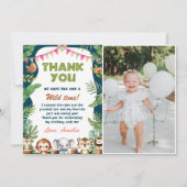 Safari Wild Een 1e Verjaardag Foto Bedankkaart (Voorkant)