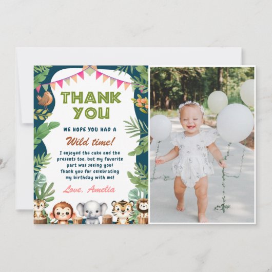 Safari Wild Een 1e Verjaardag Foto Bedankkaart (Voorkant)