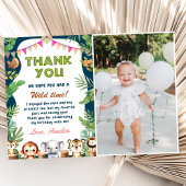 Safari Wild Een 1e Verjaardag Foto Bedankkaart