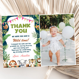 Safari Wild Een 1e Verjaardag Foto Bedankkaart