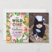 Safari Wild Een 1e Verjaardag Foto Kaart (Voorkant)