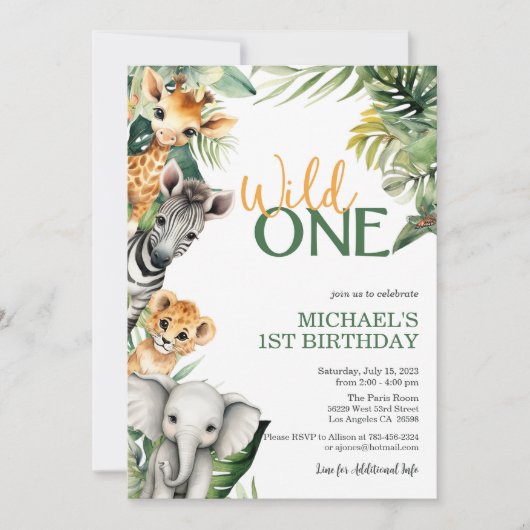 Safari Wild Een 1e verjaardag uitnodiging (Voorkant)
