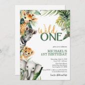 Safari Wild Een 1e verjaardag uitnodiging (Voorkant / Achterkant)