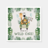 Safari Wild Een 1e Verjaardagsfeestje Papier Serve Servet (Voorkant)