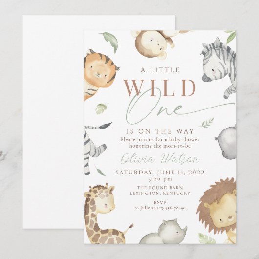Safari wild één baby shower kaart (Voorkant / Achterkant)