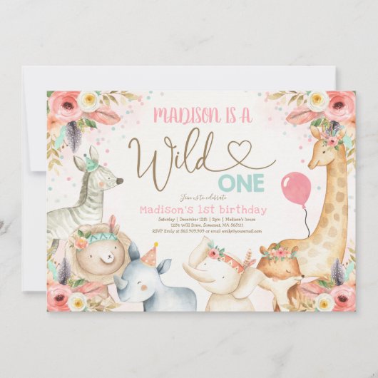 Safari Wild Eén dag uitnodiging Boho Wild Eén (Voorkant)