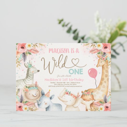 Safari Wild Eén dag uitnodiging Boho Wild Eén (Staand voorkant)