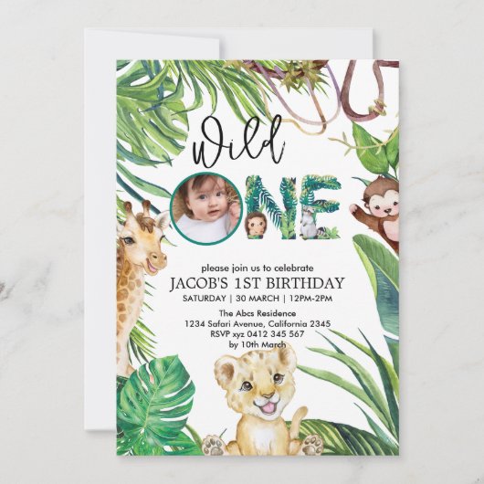 Safari Wild Een Dier Oerwoud Foto 1e Verjaardag Kaart (Voorkant)