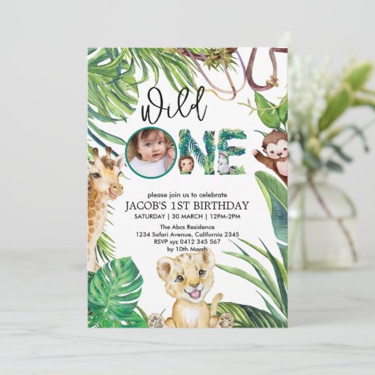 Safari Wild Een Dier Oerwoud Foto 1e Verjaardag Kaart (Staand voorkant)