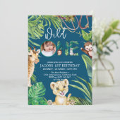 Safari Wild Een Dier Oerwoud Foto 1e Verjaardag Kaart (Staand voorkant)