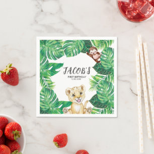 Safari Wild Een Dier Oerwoud Foto 1e Verjaardag Servet