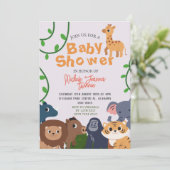 Safari Wild Een Eenvoudig Leuk Dieren Baby shower Kaart (Staand voorkant)
