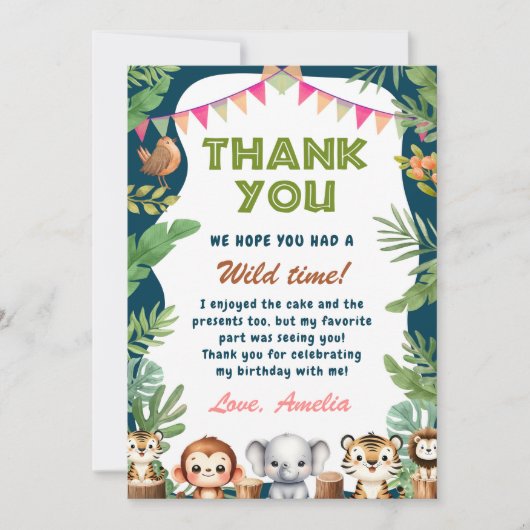 Safari Wild Eén eerste verjaardag Bedankkaart (Voorkant)