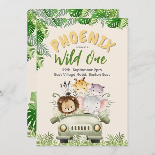 Safari Wild Een Eerste Verjaardag Kaart (Voorkant / Achterkant)