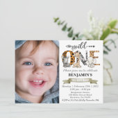 Safari Wild Eén eerste verjaardag met uw foto Uitn Kaart (Staand voorkant)