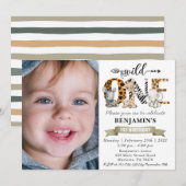 Safari Wild Eén eerste verjaardag met uw foto Uitn Kaart (Voorkant / Achterkant)