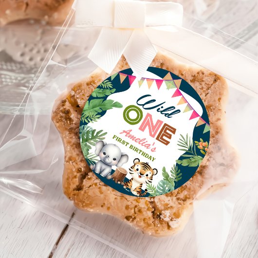 Safari Wild Eén eerste verjaardag Ronde Sticker