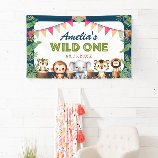 Safari Wild Eén eerste verjaardag Spandoek (Insitu)