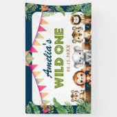 Safari Wild Eén eerste verjaardag Spandoek (Verticaal)