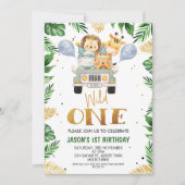 Safari Wild Een gebladerte Verjaardag Uitnodiging (Voorkant)