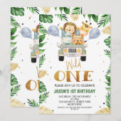 Safari Wild Een gebladerte Verjaardag Uitnodiging (Voorkant / Achterkant)