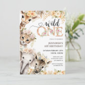 Safari Wild Een Meisje 1e Verjaardag Uitnodiging (Staand voorkant)