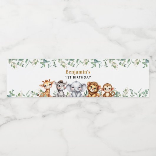 Safari Wild Een Oerwoud 1e Verjaardag Waterfles Etiket (Enkel label)