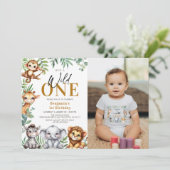 Safari Wild Een Oerwoud Dieren 1e Verjaardag Foto Kaart (Staand voorkant)