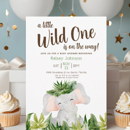 Safari Wild Een olifant groen Baby shower Kaart