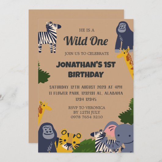 Safari Wild één simpele klad eerste zaterdag Baby  Kaart (Voorkant / Achterkant)