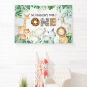 Safari Wild Eén verjaardag Giraffe van Lion Elepha Spandoek (Insitu)